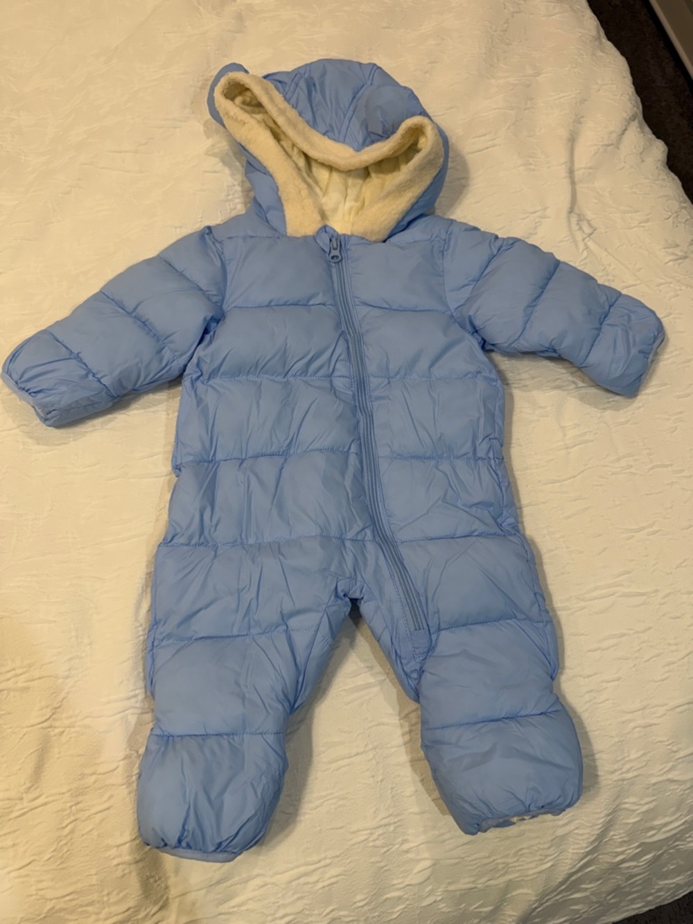 Baby Blue Hooded Puffer One-Piece Snowsuit - Infant
